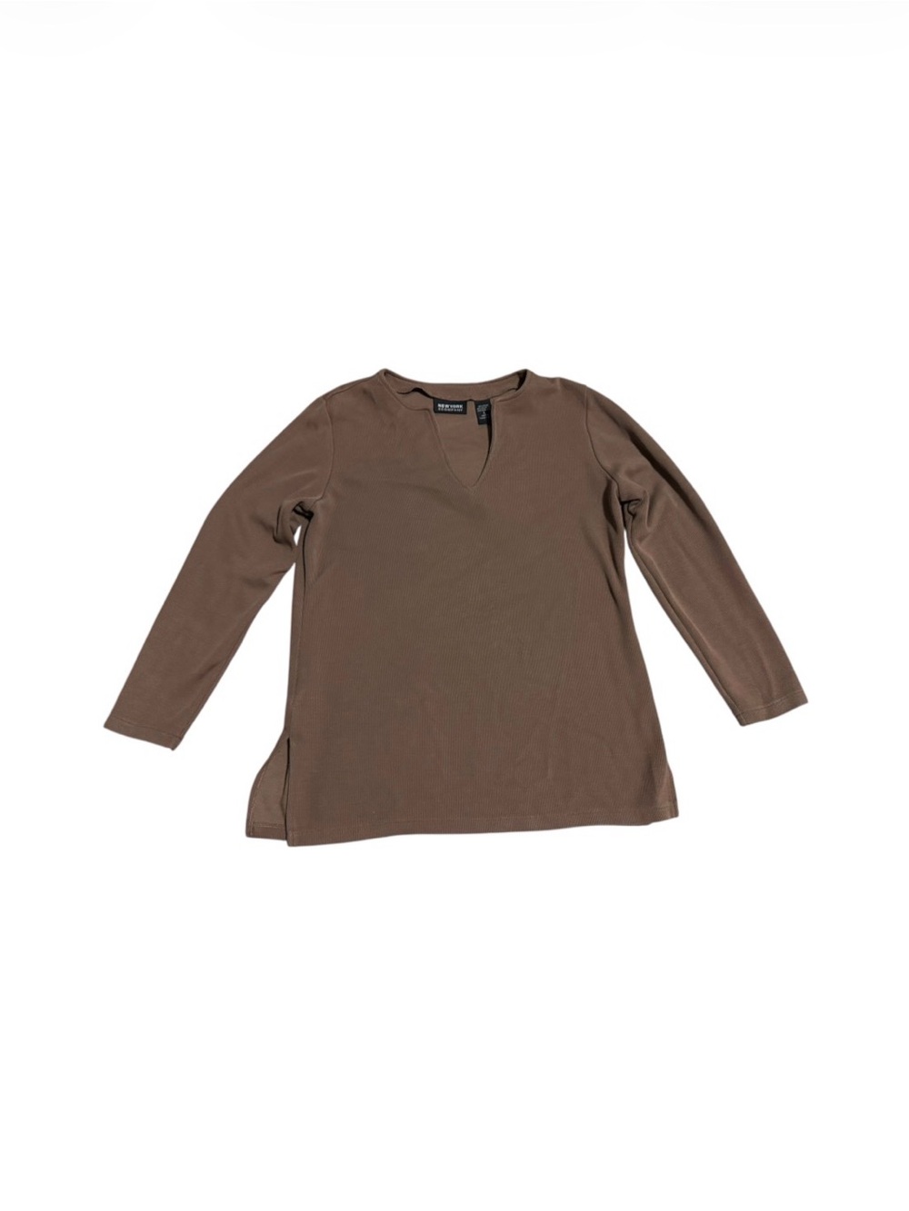 Brown Long-Sleeve Keyhole Tunic Sweater